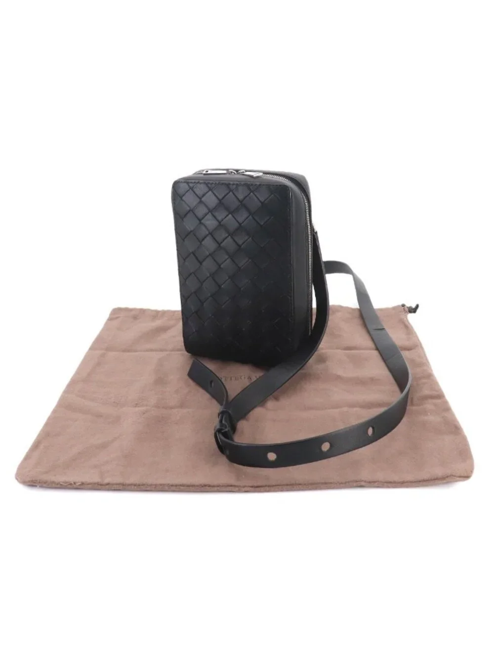 Bottega Veneta Intrecciato Crossbody Shoulder Bag Leather Black